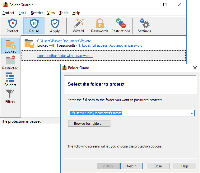 Use Folder Guard to protect folders with passwords