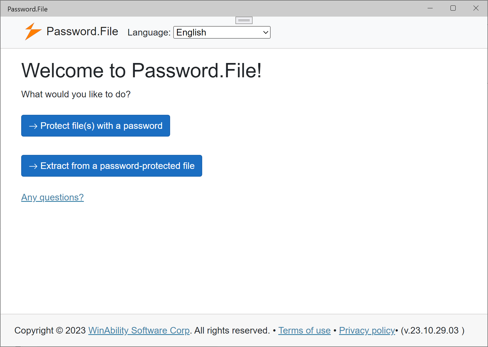Password.File welcome screen