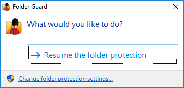 Resume protection of folders with Folder Guard