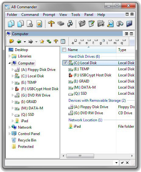 The drive letters are shown before the drive names