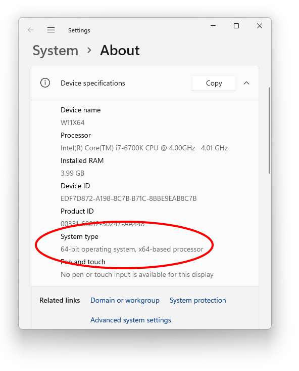 The System Properties window on a Windows 11 computer.