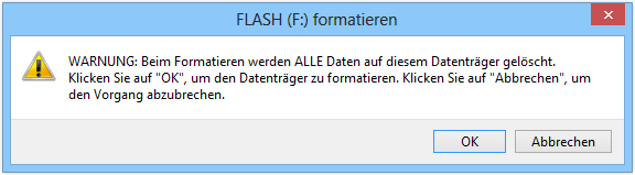 Windows warnt Sie vor dem Löschen der vorhandenen Dateien während der Laufwerkformatierung