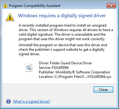 Windows requires a digitally signed driver