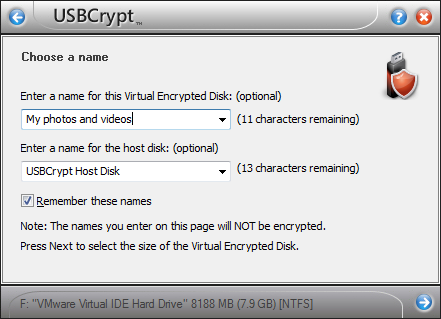 Choosing the encrypted drive name