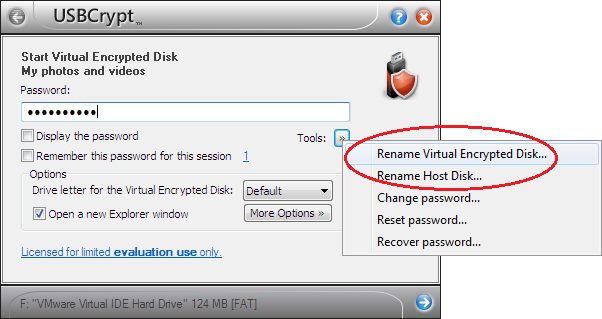 Changing the Virtual Encrypted Disk and Host Disk names