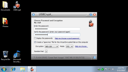 Choose a strong password for the encrypted USB drive