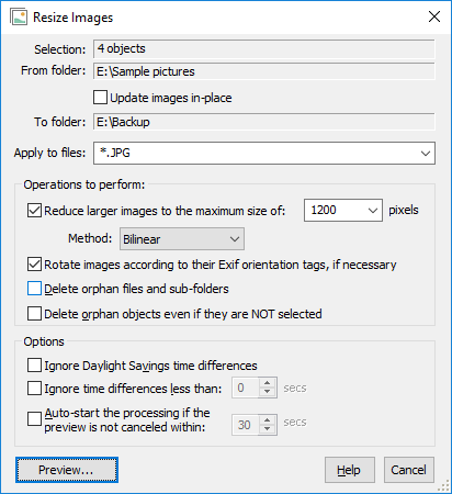 The Resize Images command of AB Commander