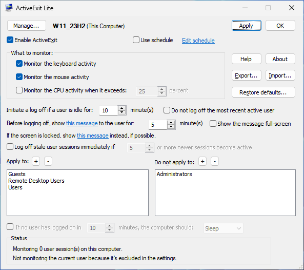 ActiveExit configuration utility