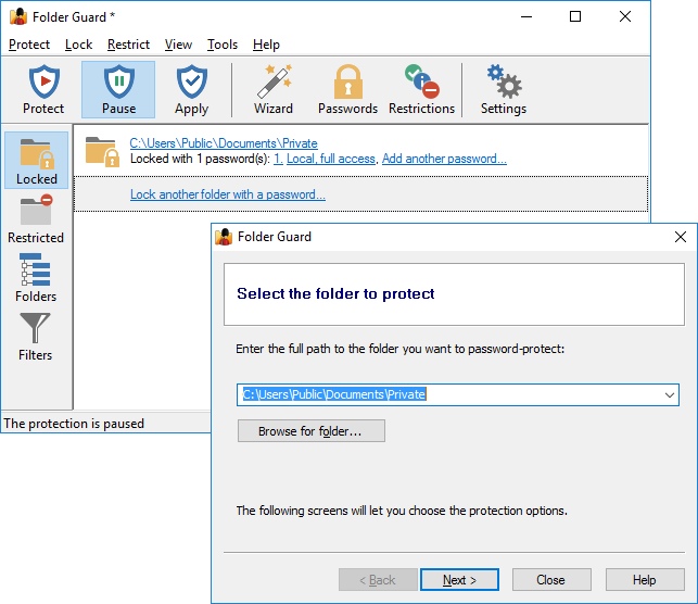 Password-protect a private folder with Folder Guard