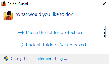 Pause protection of Folder Guard