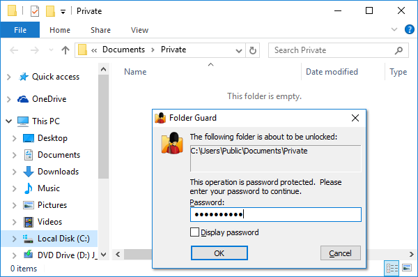 To open a password protected folder you must enter your password first