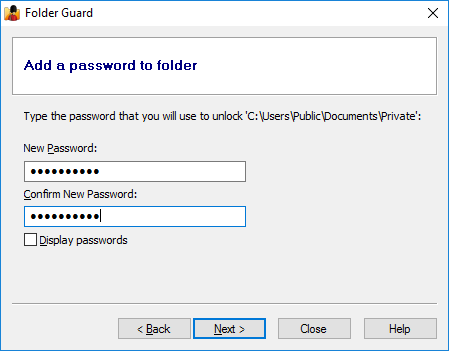 Specify the folder password