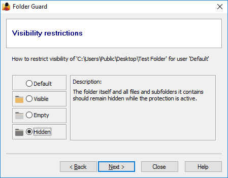 Making a folder hidden with Folder Guard