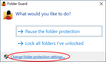 Change folder protection settings of Folder Guard