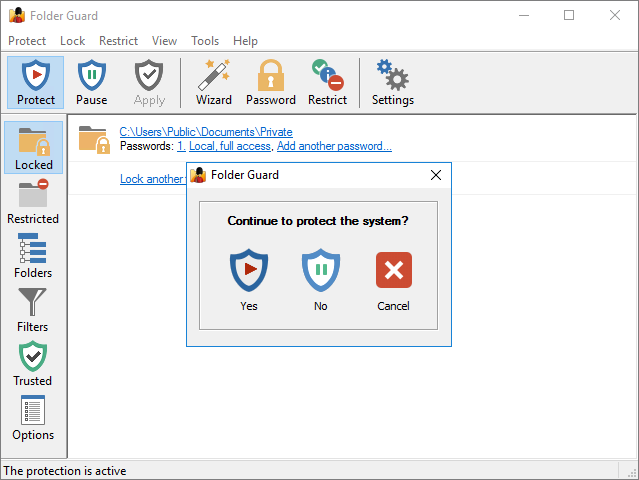 Enabling protection of the secret folder with Folder Guard