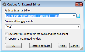 Changing options for the external text editor of AB Commander