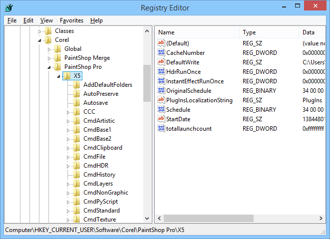 Corel PaintShop keeps a lot of settings in the registry.