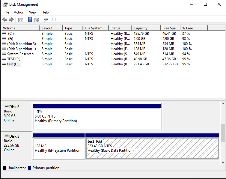 Windows Disk Management tool