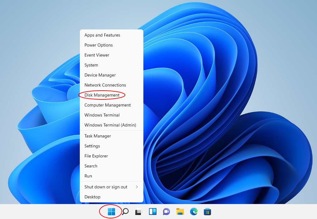 Opening Windows Disk Management from Start menu