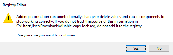 Windows Registry Editor prompt to add to registry