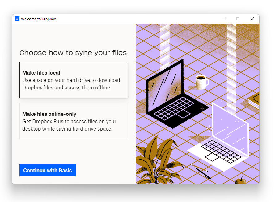 Choose to keep local files in your Dropbox folder