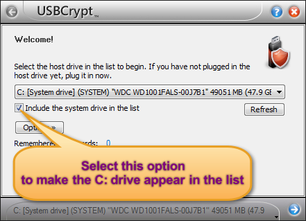 The option to include the system drive in the USBCrypt list