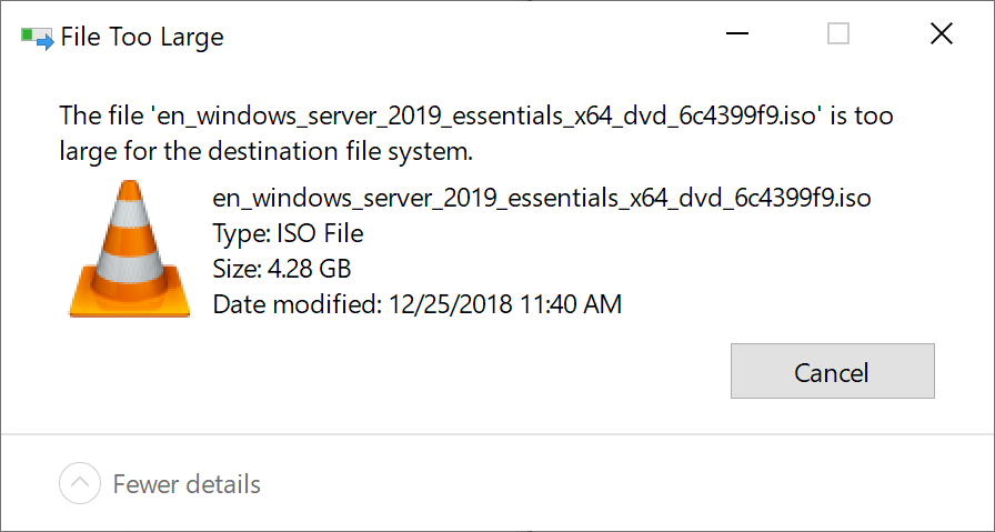 The file is too large for the destination file system