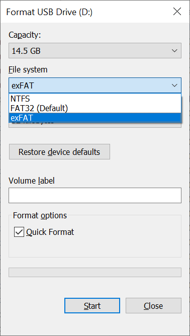 Formatting a FAT32 drive with a different file system