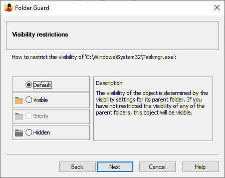 Select default visibility for Taskmgr.exe