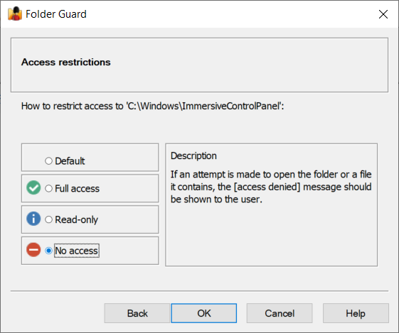 Restrict access to Windows Settings folder