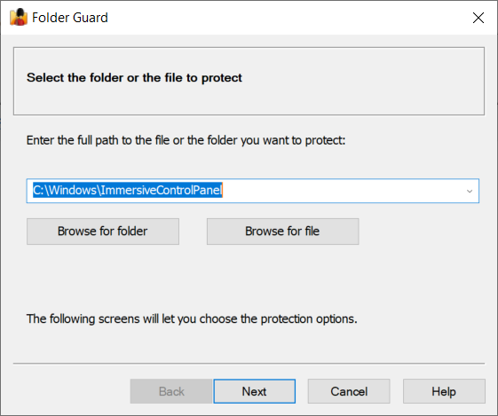 Select the target folder to restrict access to
