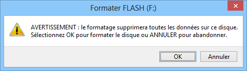 Windows vous avertit de l'effacement des fichiers existants lors du formatage du lecteur