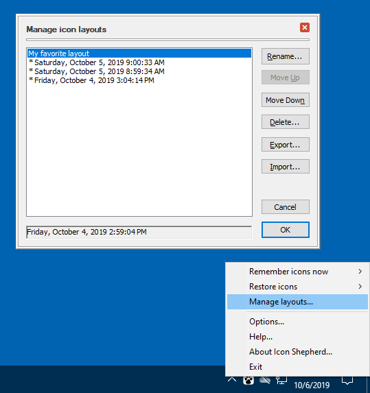 Icon Shepherd Manage Icons Layouts screen