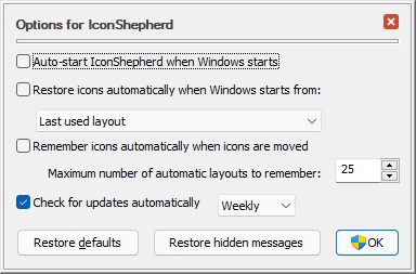 Changing the option to auto-start IconShepherd when Windows starts
