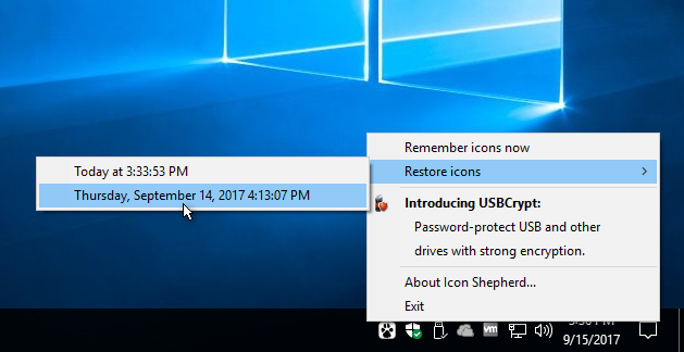 Icon Shepherd can restore the desktop icons from a snapshot