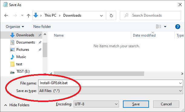 Saving Install-GPEdit.bat file