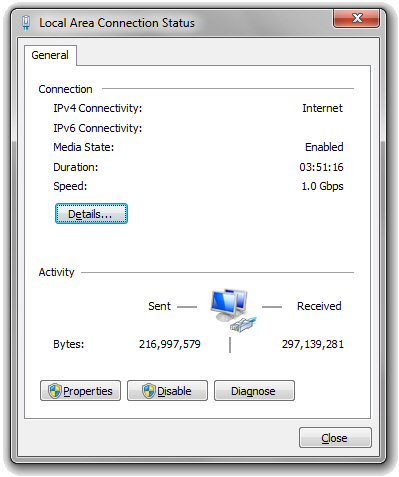 Local area connection status window