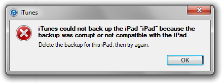 iTunes backup folder error message