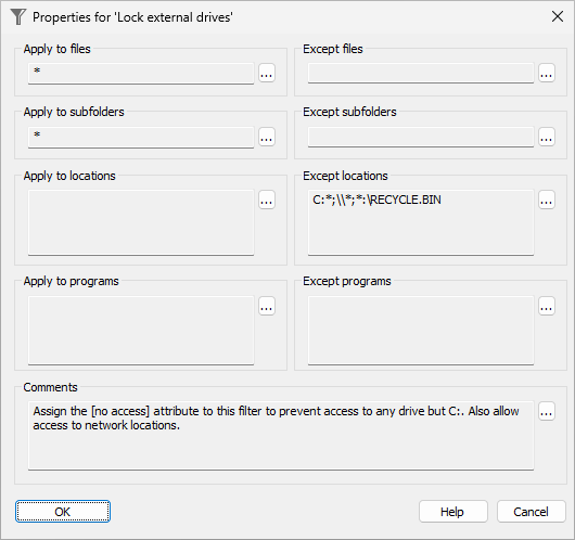 The Lock external drives filter of Folder Guard