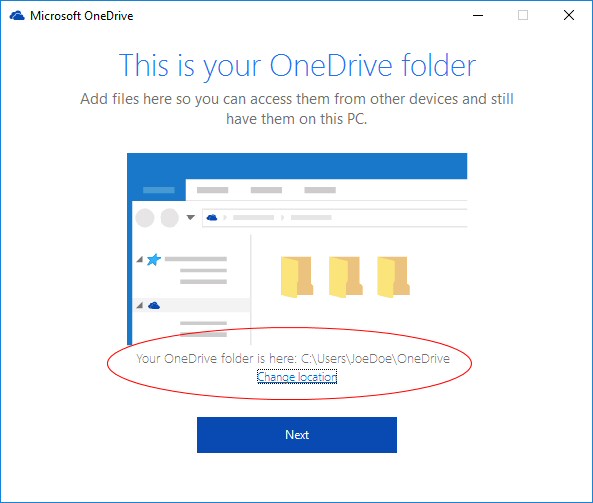 Select the  new location for the OneDrive folder