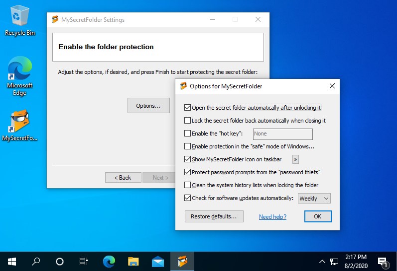 Enable the protection of the secret folder