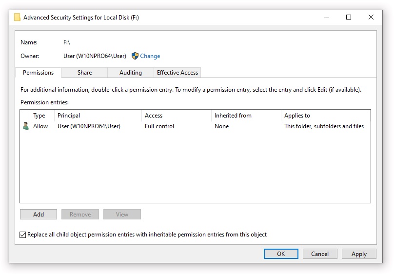 Change permissions of the files and subfolders of an NTFS folder