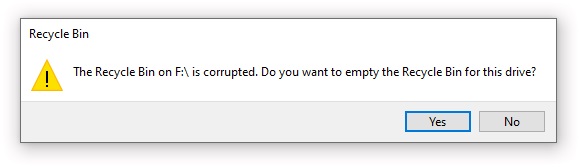 recycle Bin is corrupted after changing the owner of an NTFS root folder