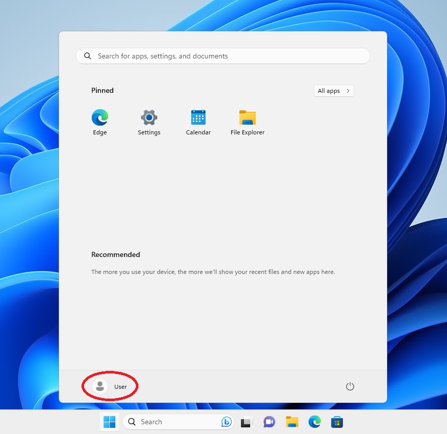 The user login name is shown on Start menu