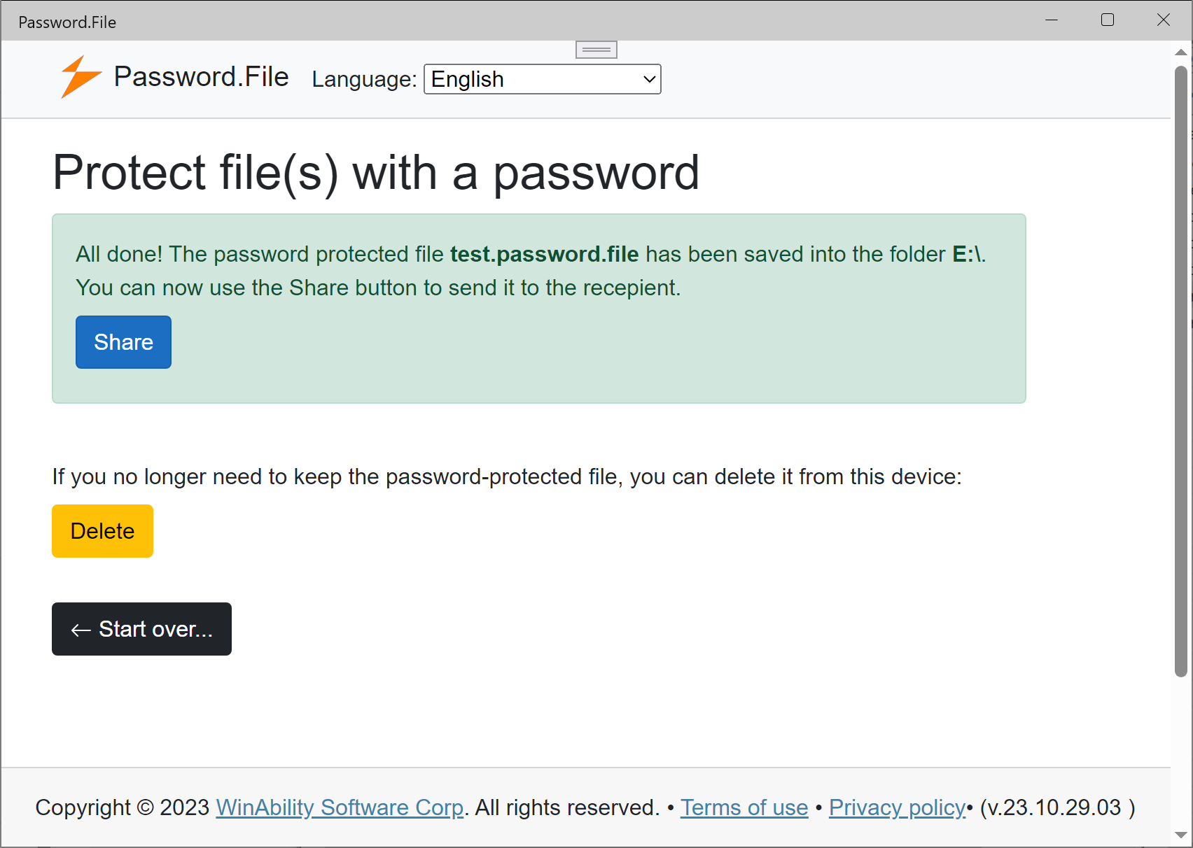 Password.File after having created the encrypted container file