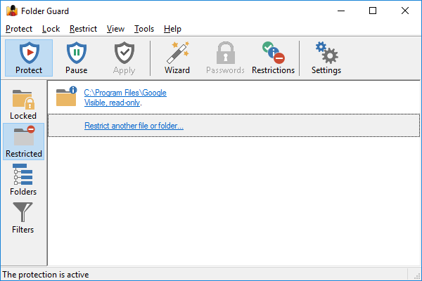 Folder Guard wizard guides you through the configuration process