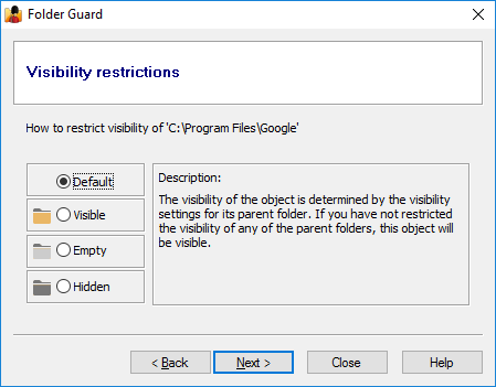 Folder Guard wizard guides you through the configuration process