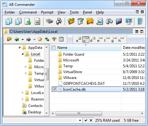 Locate the icon cache file with AB Commander