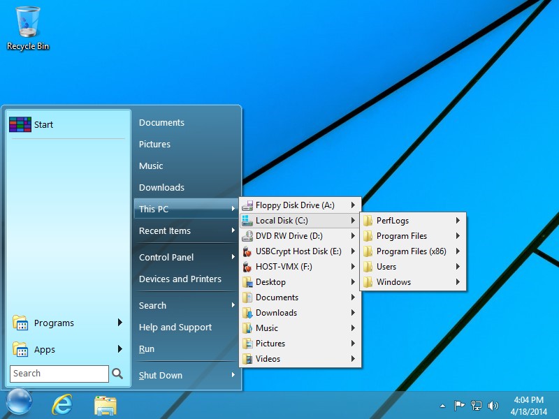 StartFinity Start Menu lets you browse the Computer folder without opening a separate window.
