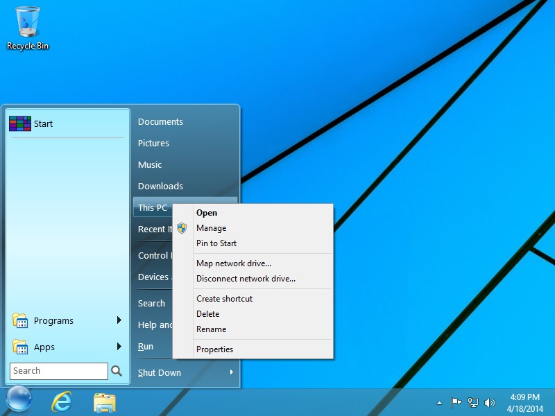 StartFinity Start Menu supports the standard right-click menu.